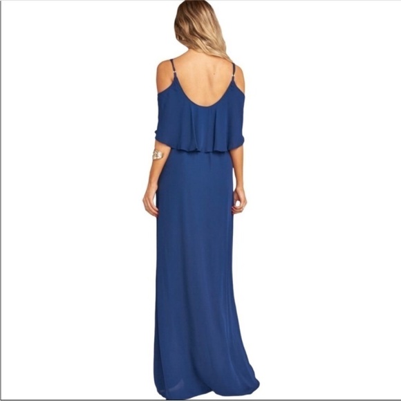 Show Me Your Mumu Caitlin Ruffle Maxi Dress Navy Blue Women’s Size Large - Picture 11 of 12